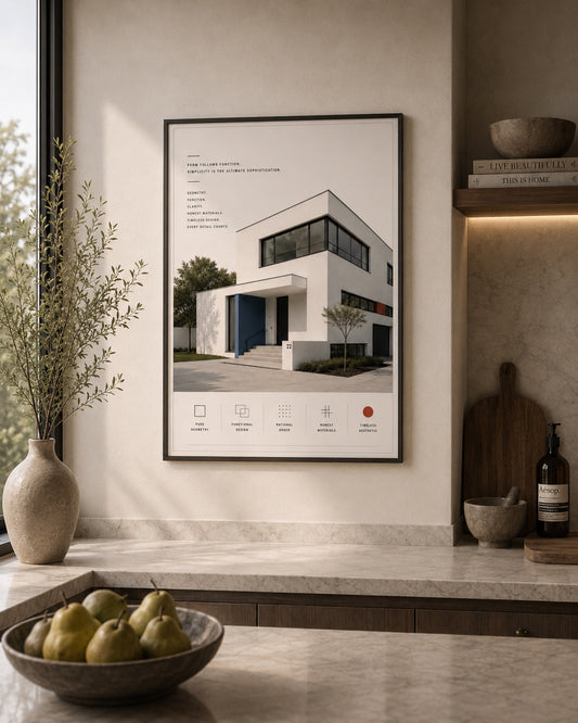 Bauhaus Abstract Poster displayed in a modern kitchen.