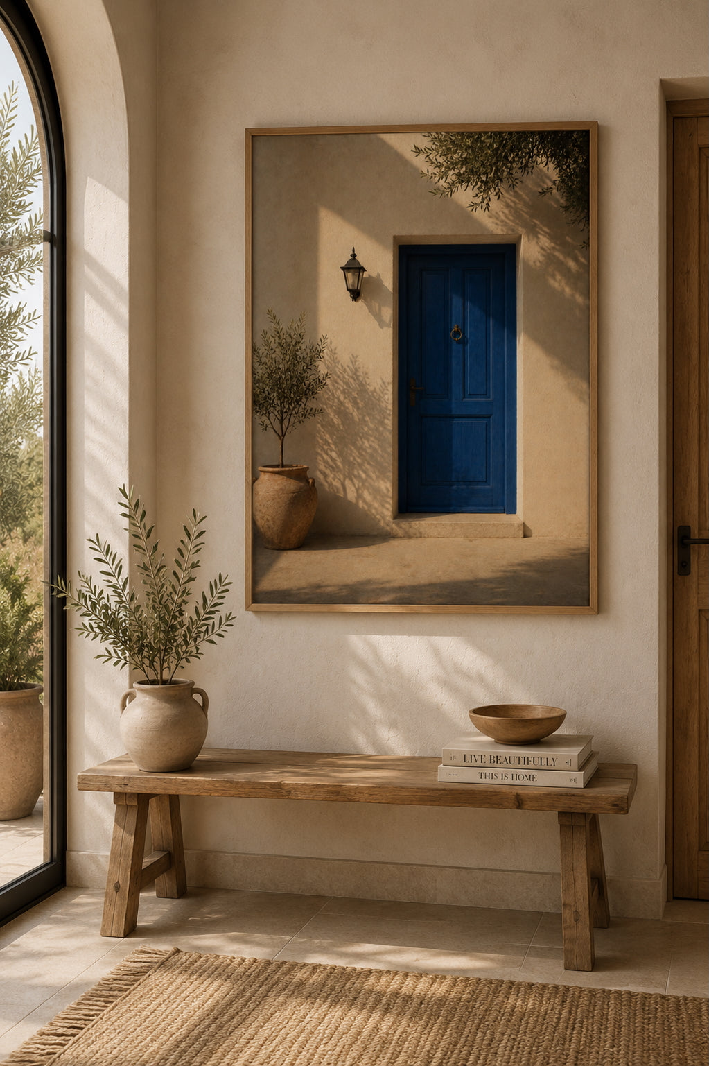 Blue Door Poster displayed in a modern living room.