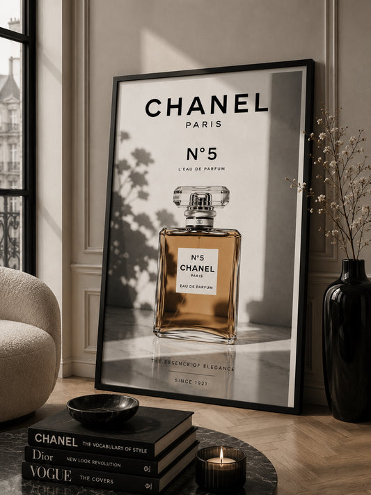 Chanel Fashion Poster displayed in a modern living room.
