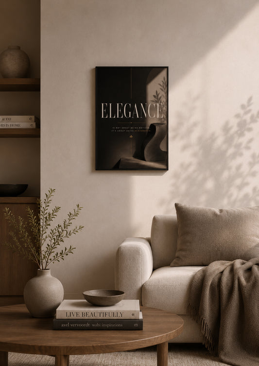 Elegance Typography Poster displayed in a modern living room.