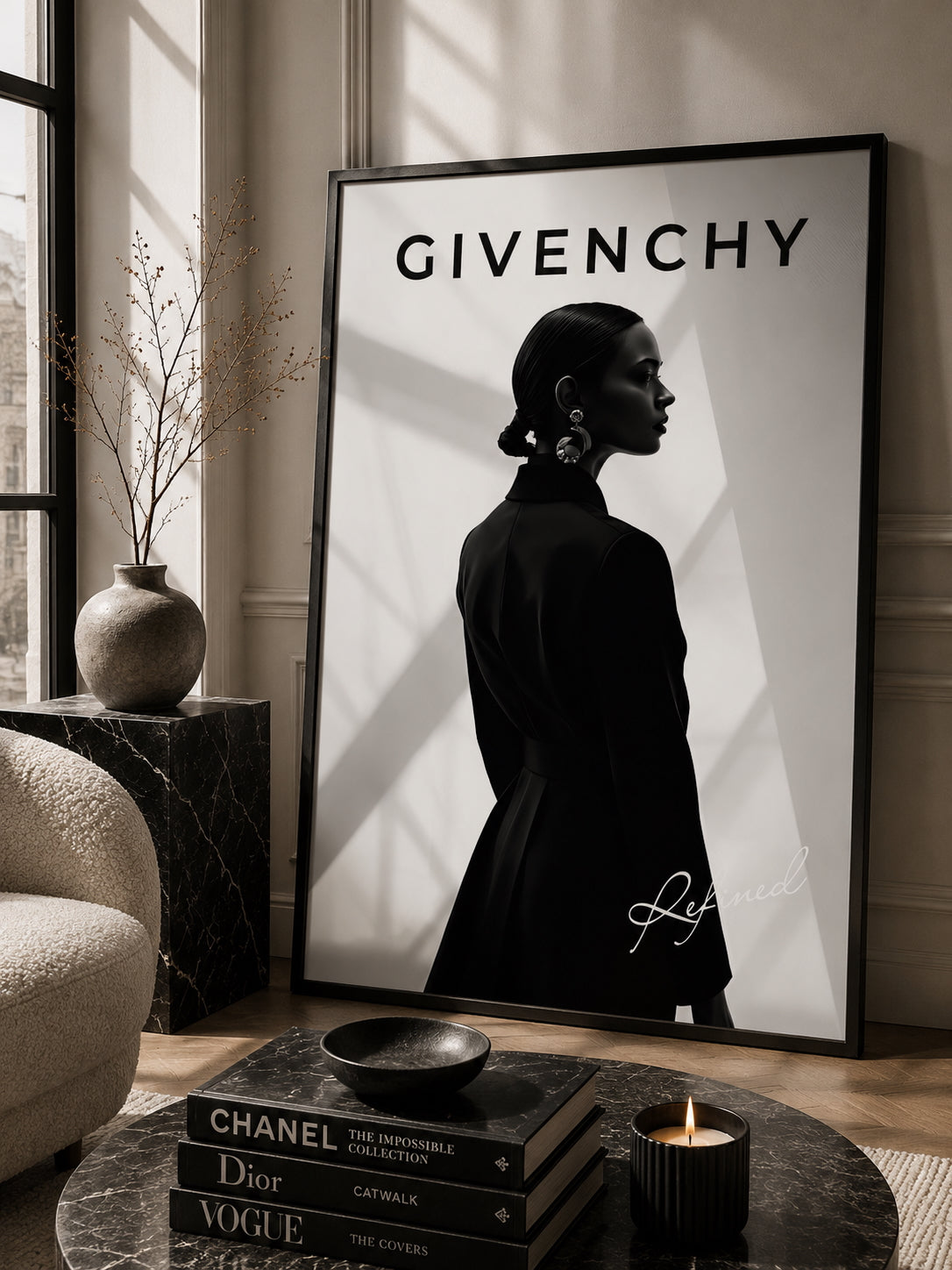 Givenchy No. 2 Fashion Poster displayed in a modern living room.
