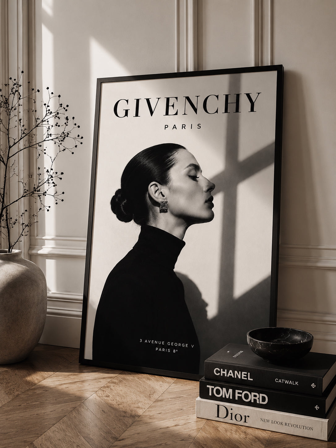 Givenchy Fashion Poster displayed in a modern living room.