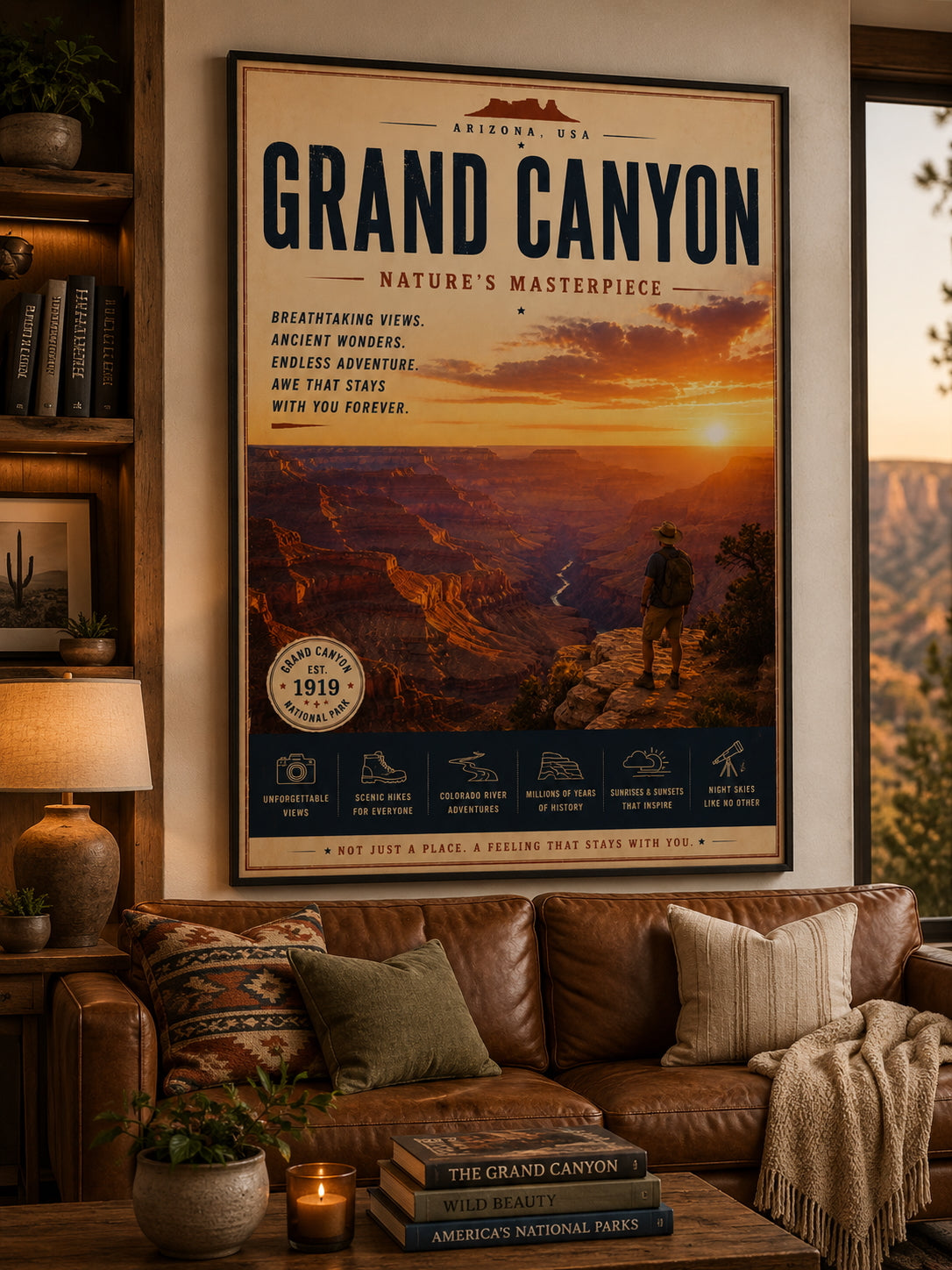 Grand Canyon Travel Poster displayed in a modern living room.
