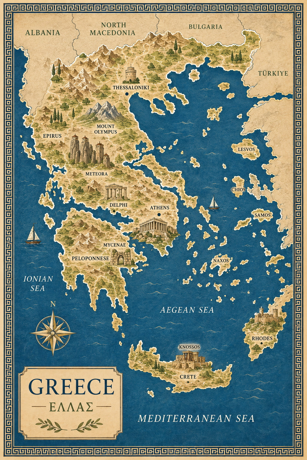 Greece Map Poster