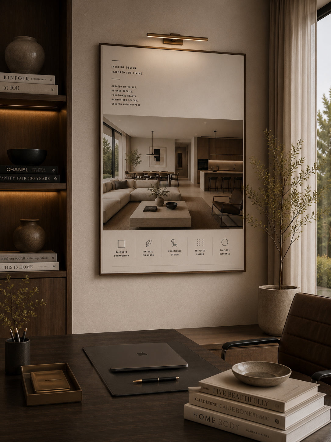 Interior Design No. 1 Architecture Poster displayed in a modern home office.