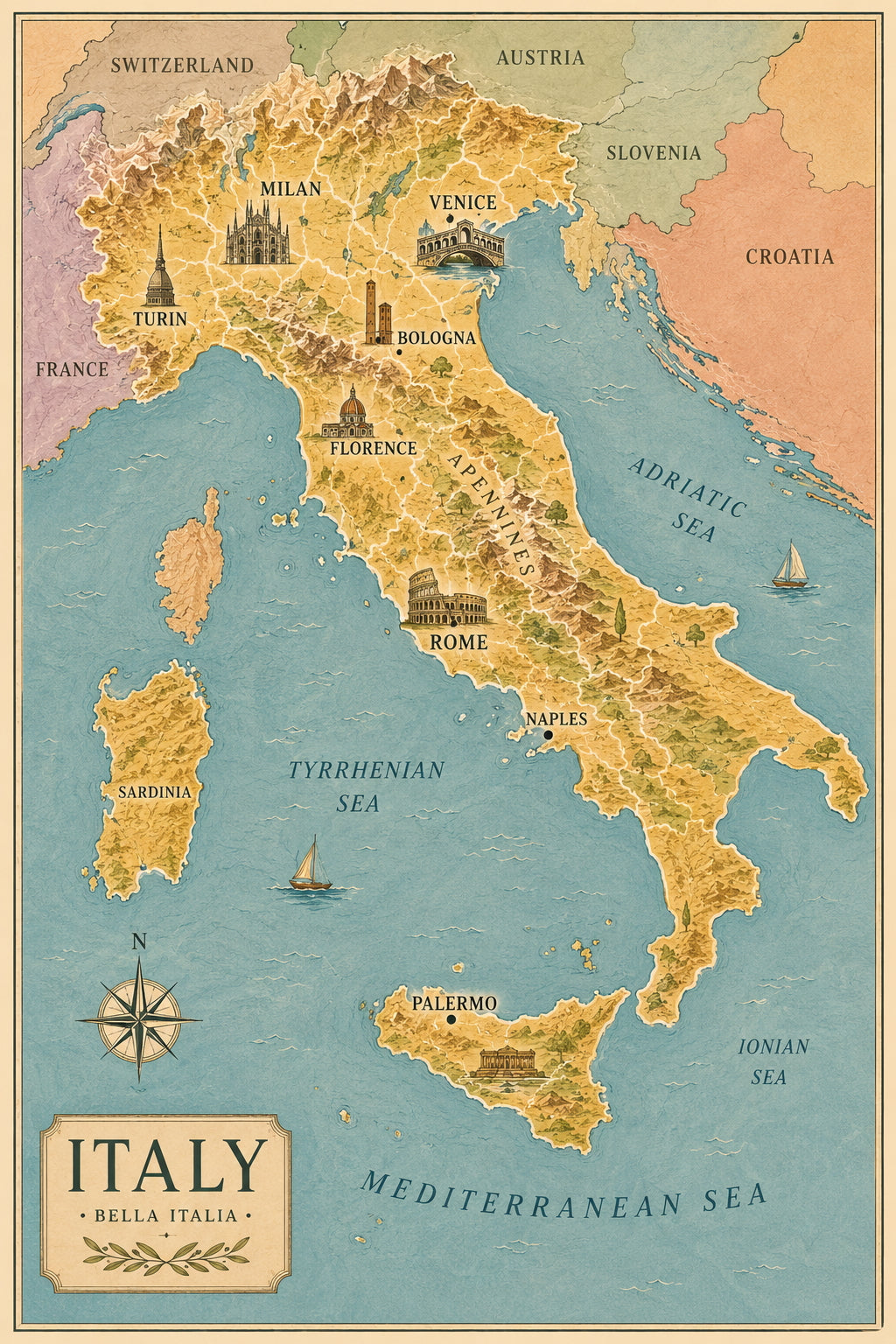 Italy Map Poster
