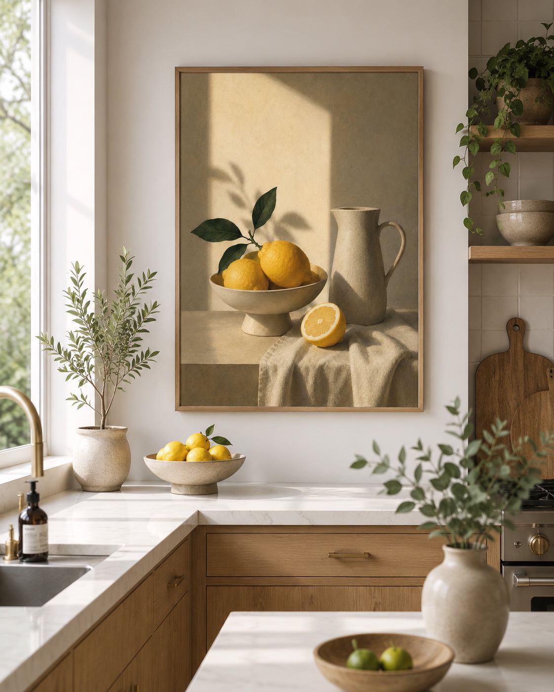 Lemon Study Poster displayed in a modern kitchen.