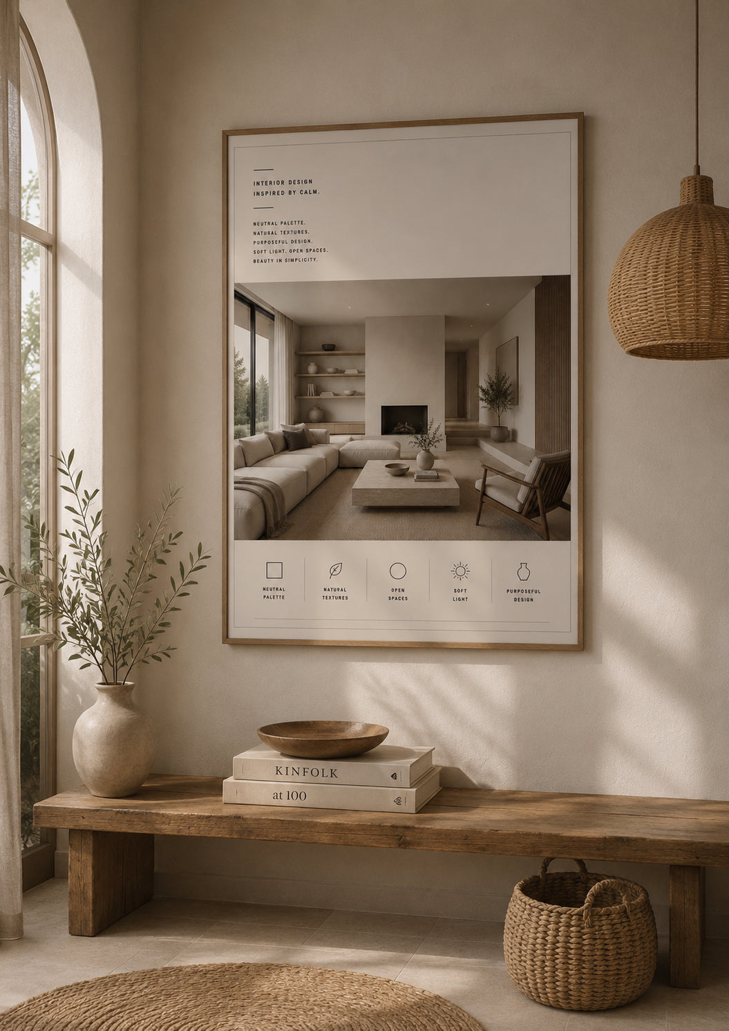 Neutral Spaces Architecture Poster displayed in a modern living room.