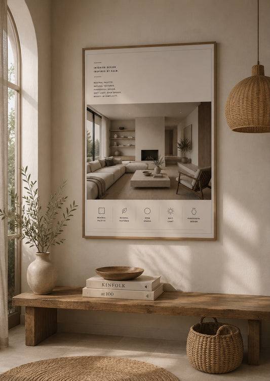 Neutral Spaces Architecture Poster displayed in a modern living room.