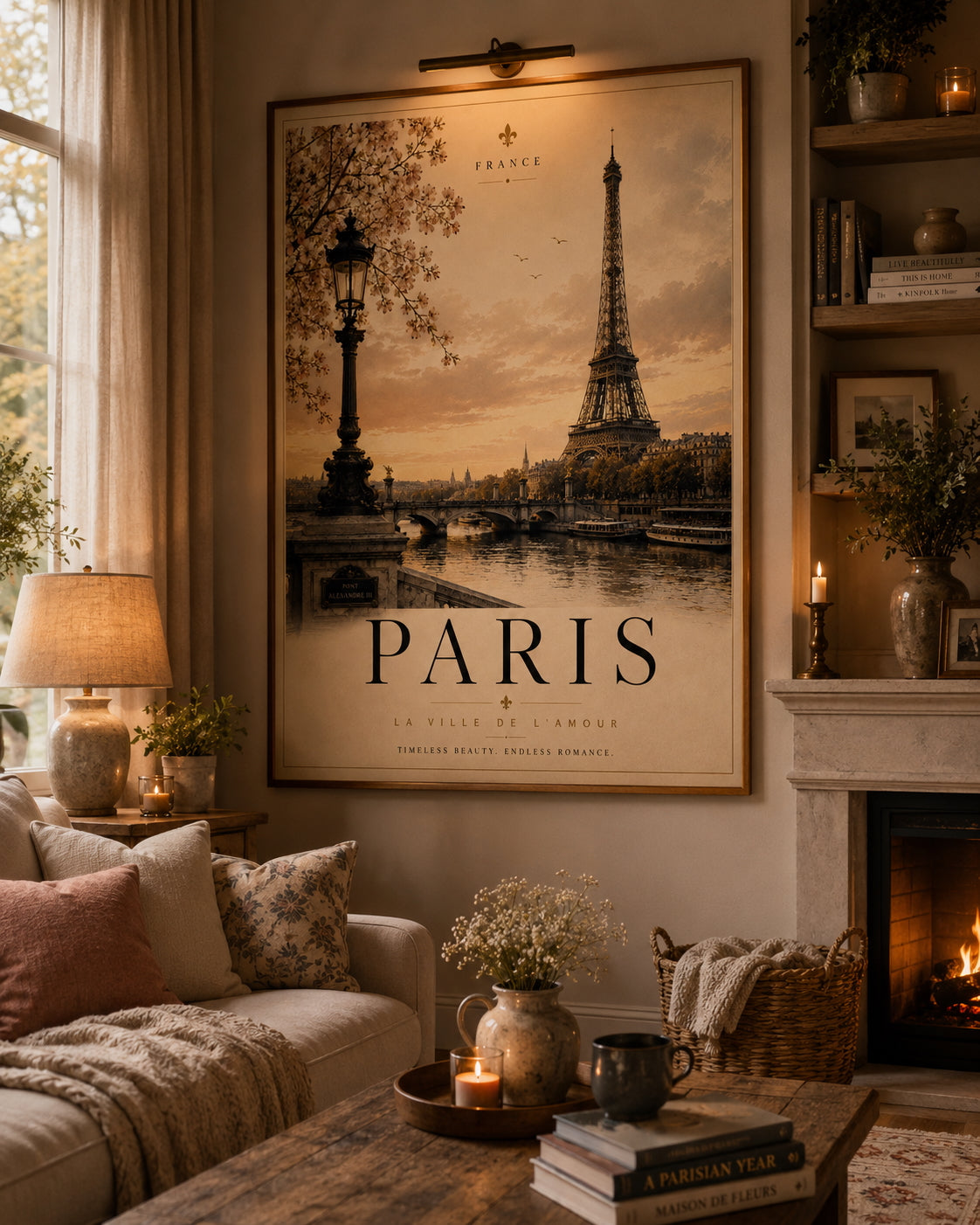 Paris No. 2 Fashion Poster displayed in a living room.