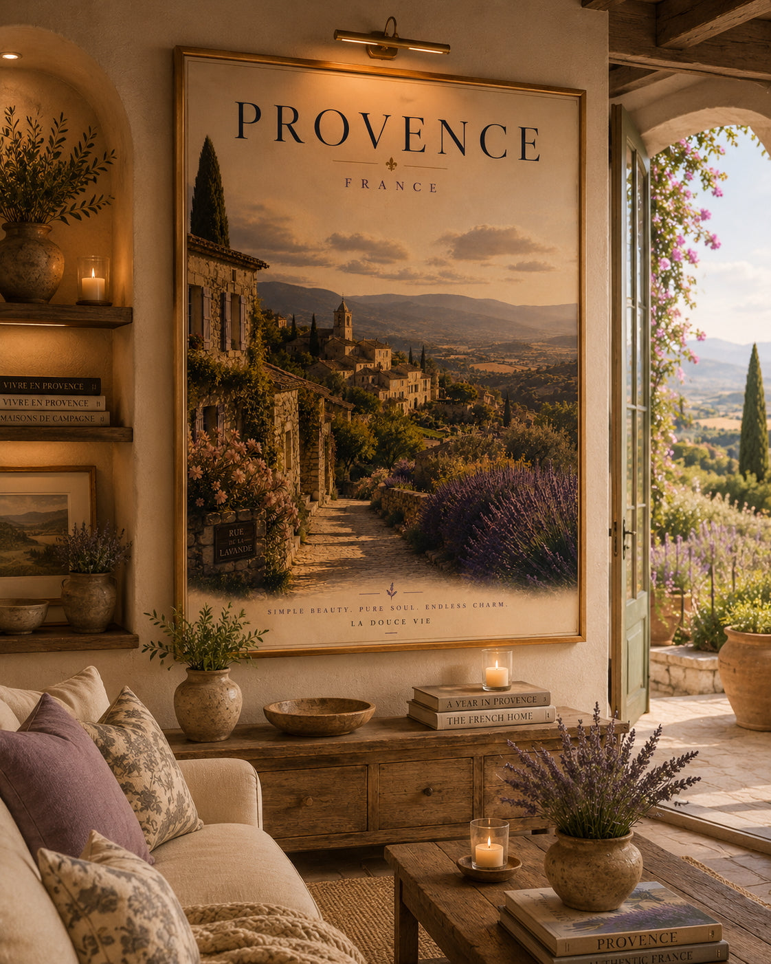 Provence Travel Poster displayed in a modern living room.