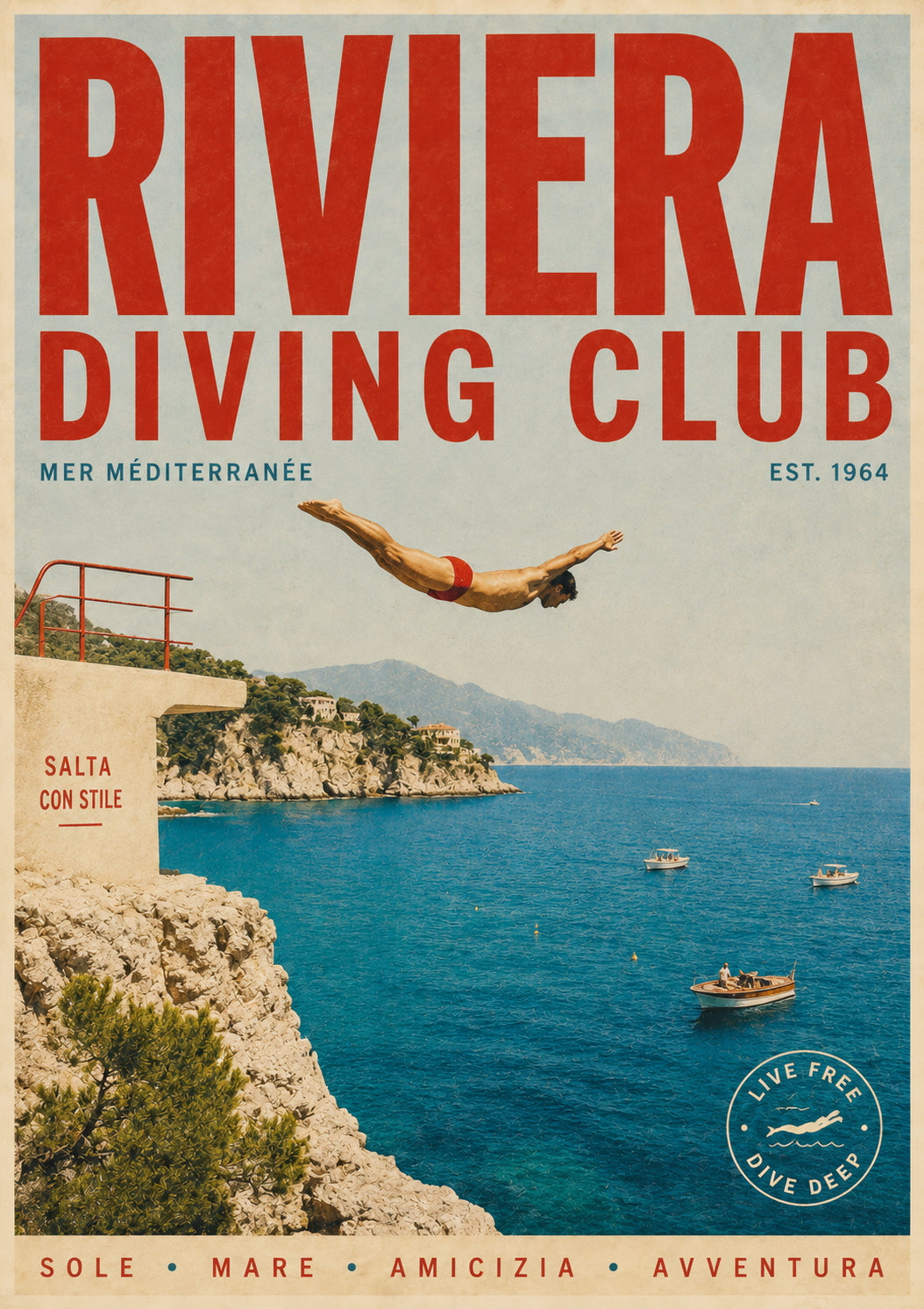 Riviera Diving Club Travel Poster