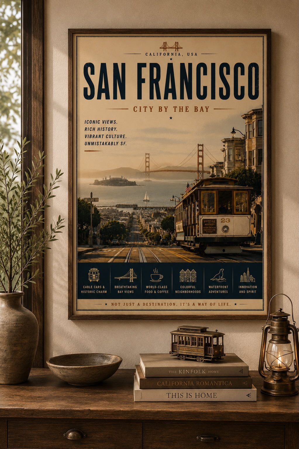 San Francisco Travel Poster displayed in a modern living room.