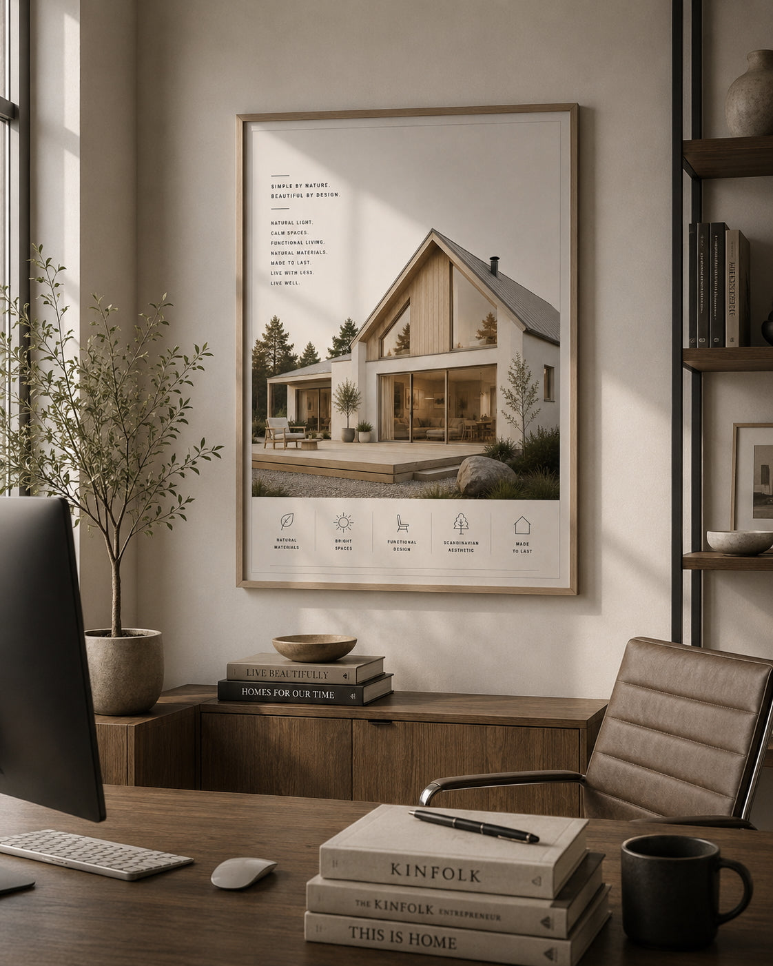 Scandinavian House Poster displayed in a modern office.