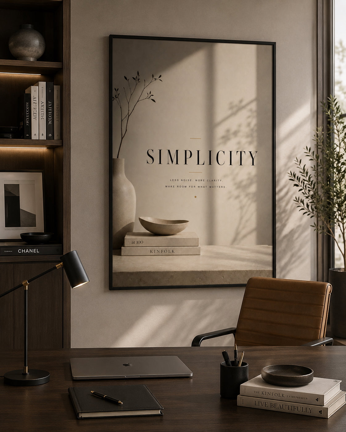 Simplicity Typography Poster displayed in a modern office.