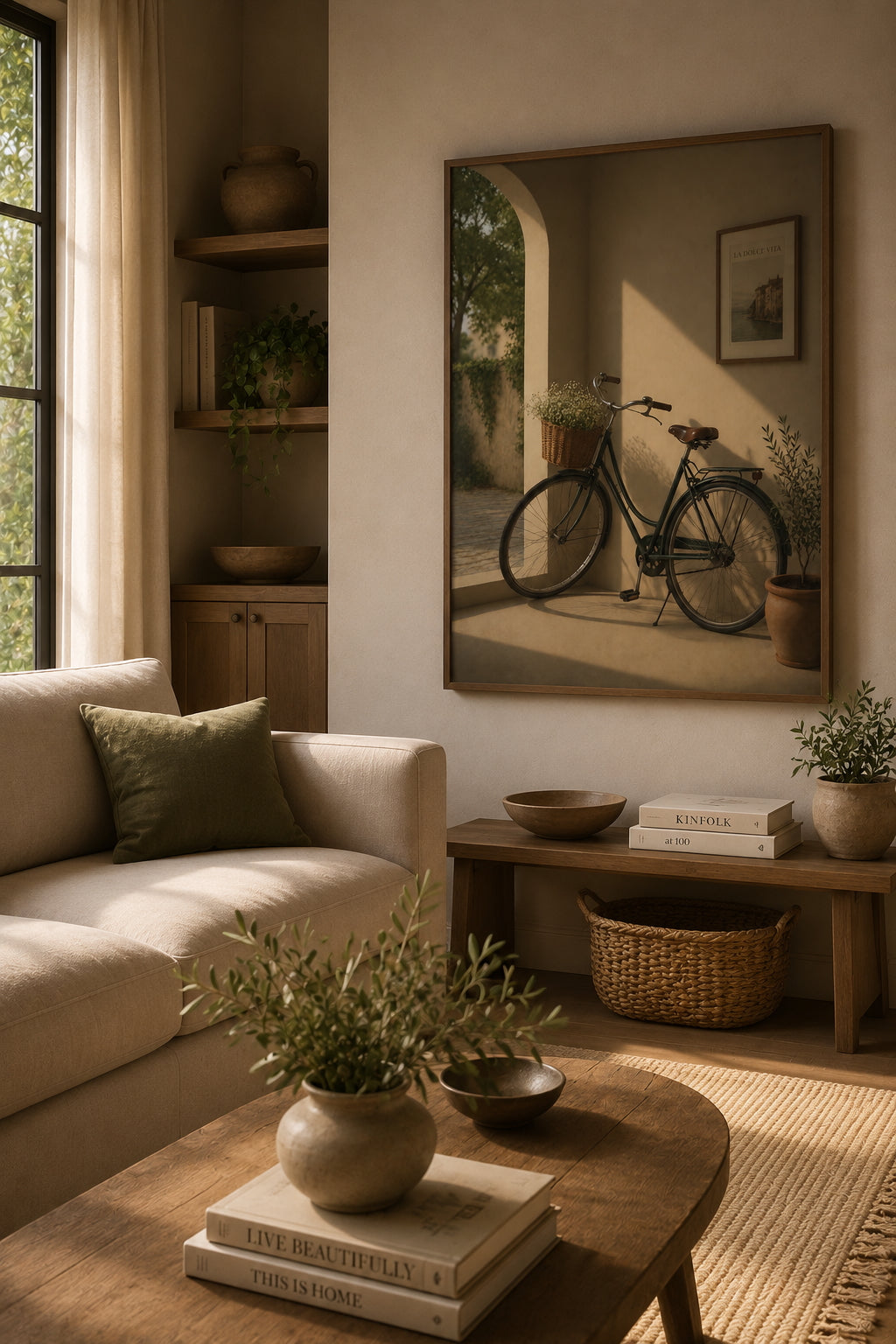 The Bicycle Poster displayed in a modern living room.