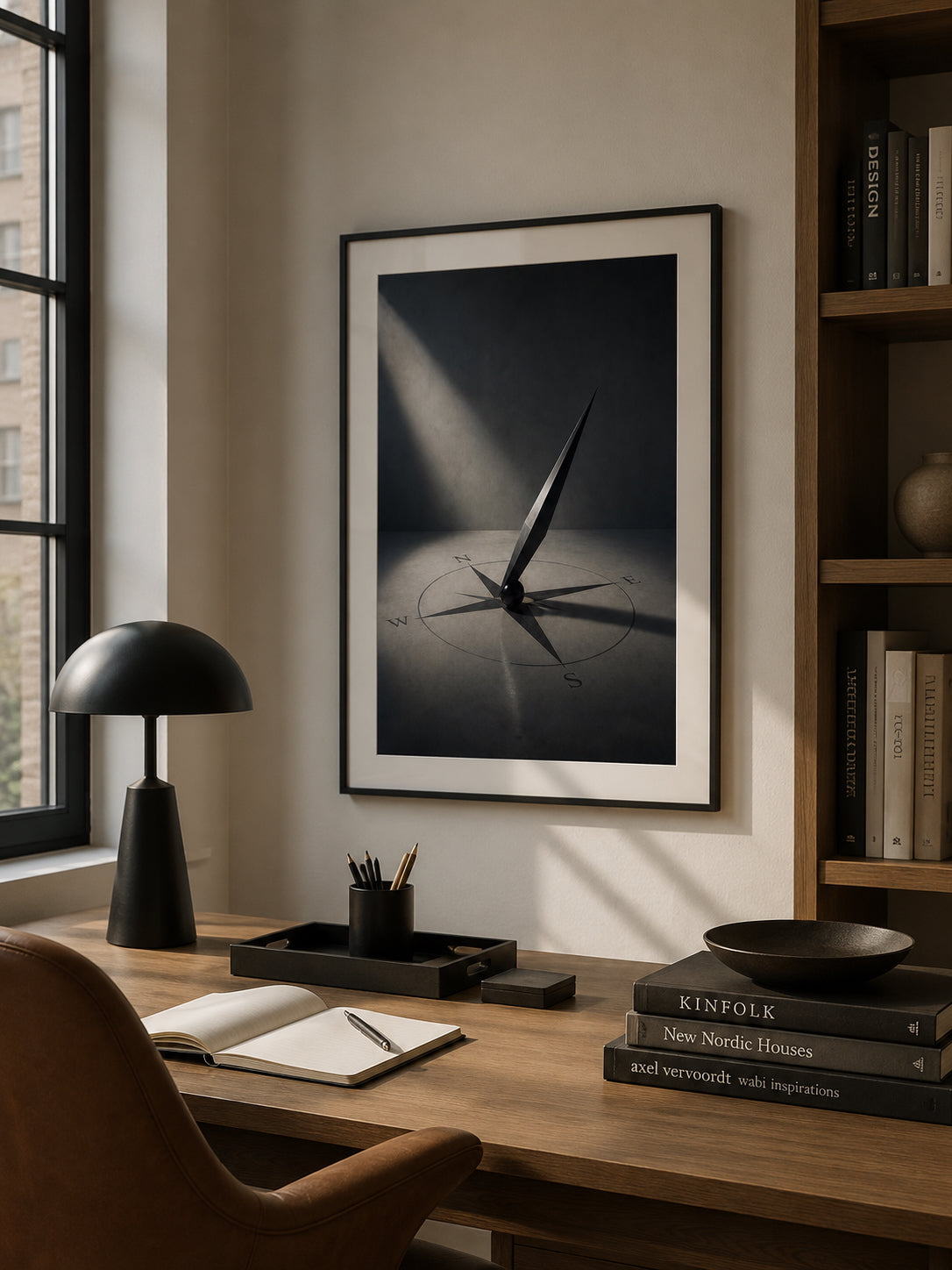 The Compass Poster displayed in a modern home office.