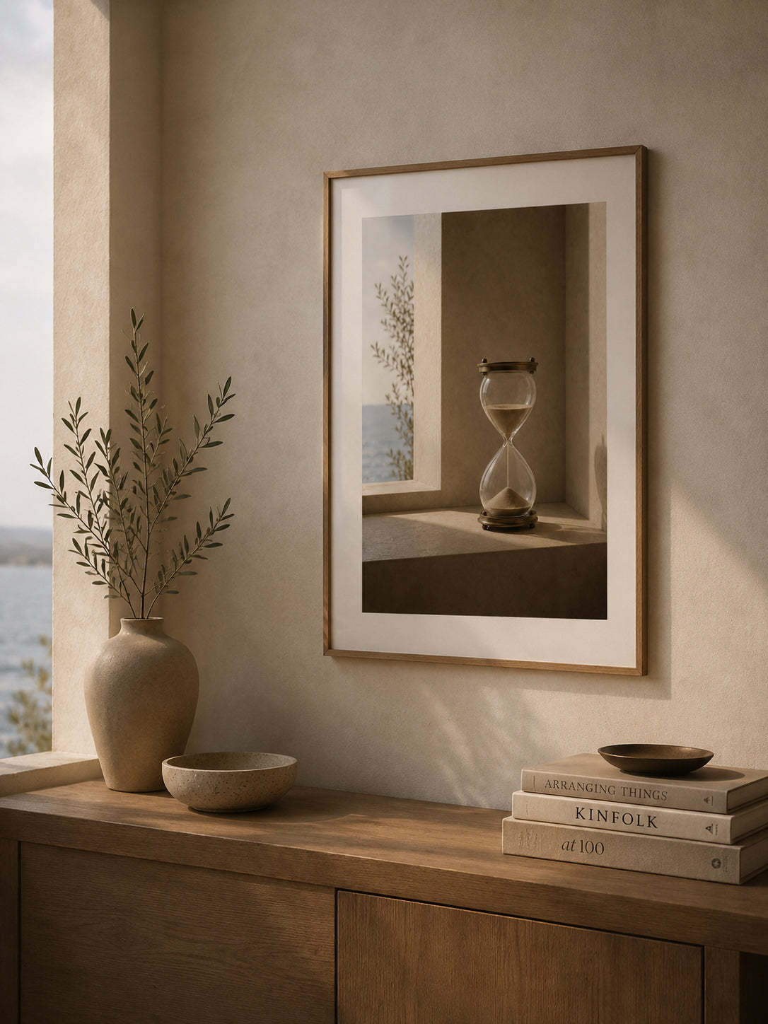 The Hourglass Poster displayed in a modern living room.