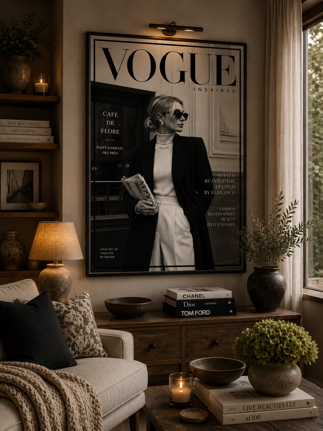 Vogue No. 2 Fashion Poster displayed in a modern living room.