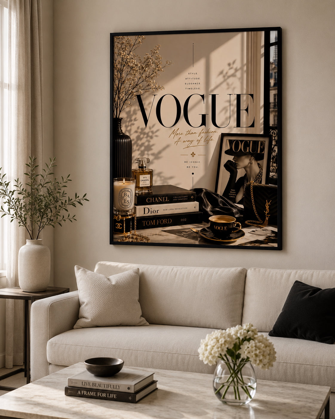 Vogue No. 4 Fashion Poster displayed in a modern living room.