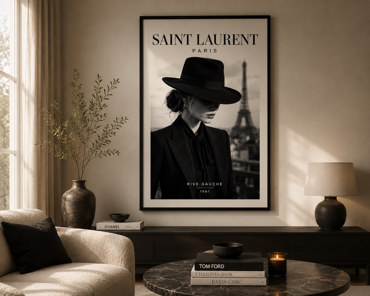 YSL No. 1 Fashion Poster displayed in a modern Living Room.