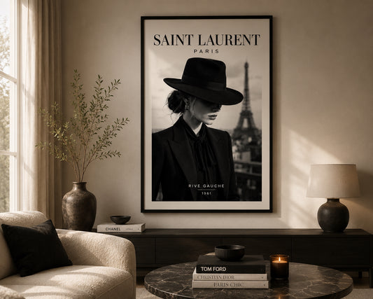 YSL No. 1 Fashion Poster displayed in a modern Living Room.