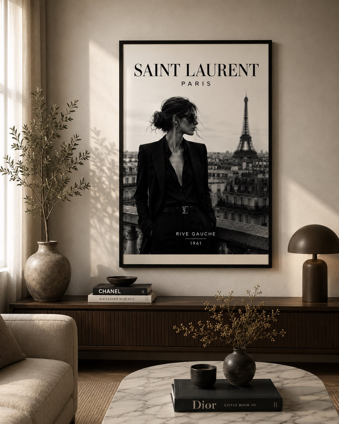 YSL No. 1 Fashion Poster displayed in a modern living room.
