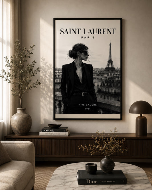 YSL No. 1 Fashion Poster displayed in a modern living room.