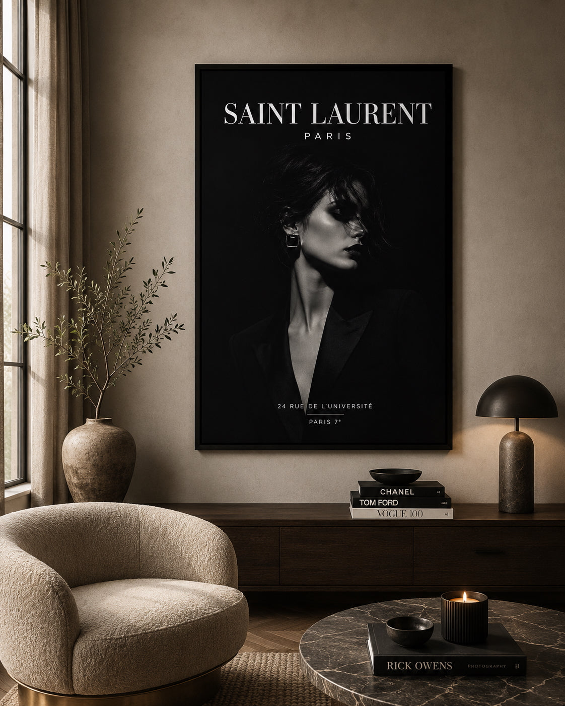 YSL No. 1 Fashion Poster displayed in a modern living room.