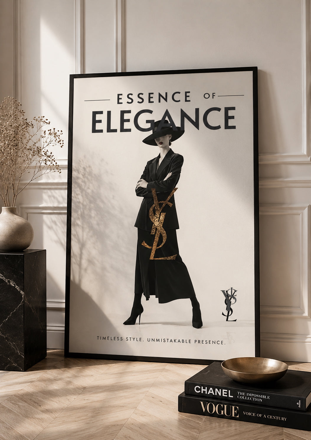 YSL No. 4 Fashion Poster Paris Travel Poster displayed in a modern living room.